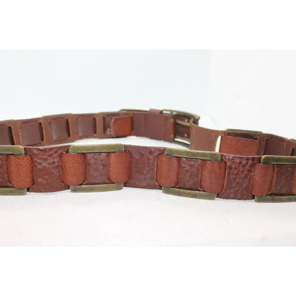 Kooba Vintage Pebbled Leather Belt w/ Antiqued Brass Links sz L